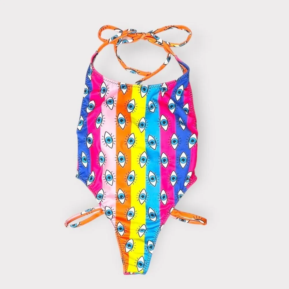 LOLLIPOP Eye Print Multicolor One‎ Piece Swimsuit S